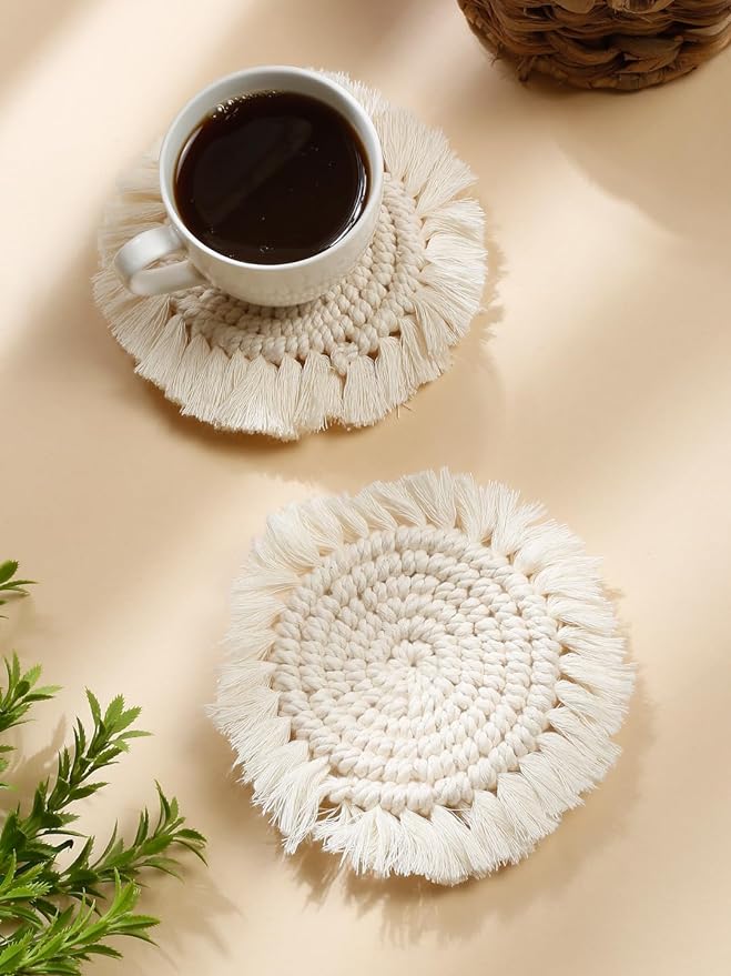 Macrame Coasters Set Of 4 White - Leechoo